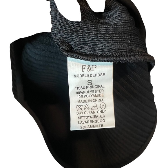 F&P Black Ribbed Dress with Plunging Neckline and Sheer Ribbed Sleeves - Picture 9 of 10